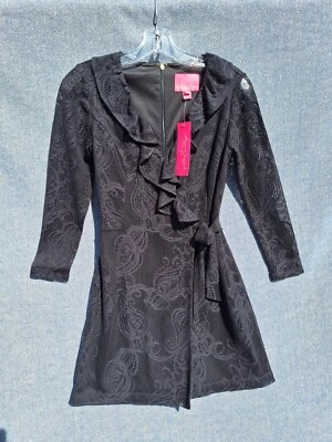 NWT Lilly Pulitzer Women's Tiki Wrap Ruffle Lace Romper XS Black Crochet $198 - Image 1 of 4