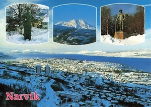 Narvik Norway in Winter Aerial View Snow Mountains Collage Vintage Postcard - Picture 1 of 2