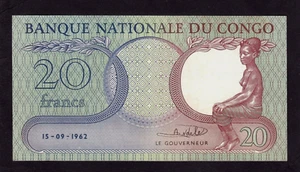 Congo 20 francs P-4a 1962 EF+/AU - Picture 1 of 2