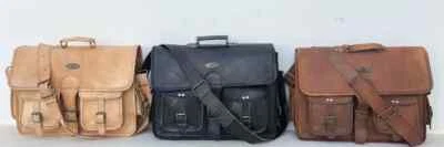 Men's Vintage Brown Black White Leather Messenger Shoulder Laptop Bag Briefcase - Image 1 of 4