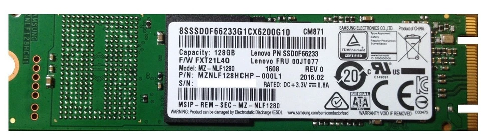 New Genuine Lenovo ThinkPad E560P Samsung MZ-NLF1280 CM871 128GB SSD 00JT077 - Image 1 of 1