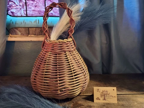 Beautiful Vintage Hand Woven Basket. Tall Slim opening 16" Open Storage. C-855 Cover