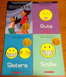 Raina Telgemeier Book Lot (4) W/Smile + Sisters + Ghosts + Guts SIGNED - Foto 1 di 11