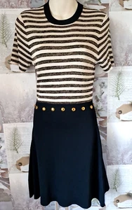 Vestido Falda Sandro Negro y Dorado Rayas Metálico Elástico Tejido Midi Fared Talla 2 - Imagen 1 de 5