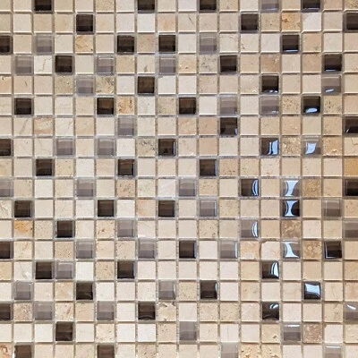 Travertine Stone & Glass Mix Mosaic Tile - Image 1 of 3