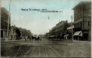 Jonesville Michigan ~ Main Street Storefronts ~ Pferde Buggy blockiert Straße ~ CU Williams - Bild 1 von 2