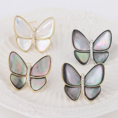 Butterfly Brooch Pin Vintage Women Mother of Pearl Natural Enamel Jewelry New - Image 1 of 4