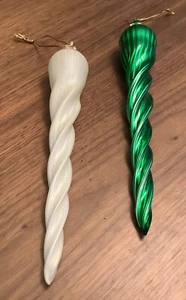 Spirale Eiszapfen Ornamente 8,5" grün & weiß Quecksilber Glas Faux Diamanten Vintage - Bild 1 von 8