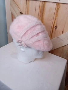 VTG Y2K Kangol Furgora Angora Fuzzy Cloche Wrap Cap Bows Pastel Pink Coquette - Picture 1 of 4