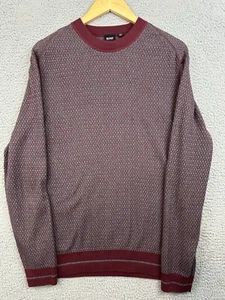 BOSS Hugo Boss Sweater Mens XL Maroon Gray Wool Blend Knit Crew Neck - Picture 1 of 15