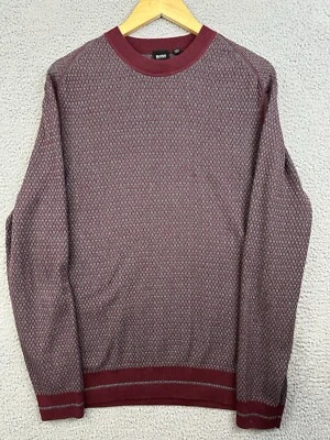 BOSS Hugo Boss Sweater Mens XL Maroon Gray Wool Blend Knit Crew Neck - Image 1 of 4