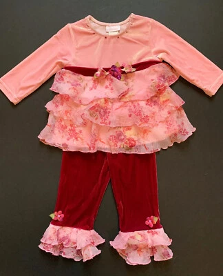 Conjunto de 2 piezas con volantes florales vacaciones terciopelo rosa CachCach niñas talla 12 meses Foto 1 de 2
