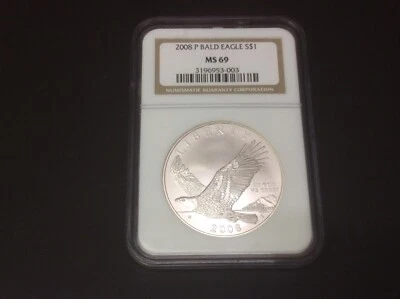 2008-P $1 Bald Eagle Silver Dollar Commemorative NGC MS69 - Image 1 of 4