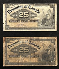 (2) 1900 DOMINION OF CANADA 25 CENTS BANKNOTE, BOUVILLE FRACTIONAL CURRENCY