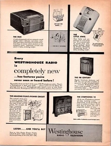 VINTAGE 1945 WESTINGHOUSE RADIO TV DUO JUWEL JAHRHUNDERT DRUCK ANZEIGE - Bild 1 von 1