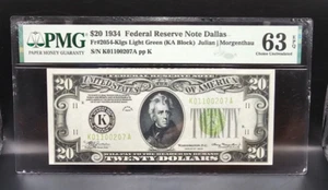 1934 $20 Federal Reserve Note Dallas Fr#2054K lgs PMG 63 EPQ - Picture 1 of 2