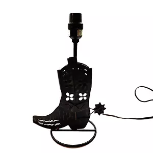 Cowboy Boot with Spur Country Western Brown Metal Table Lamp 13 Inch Tall Works - Picture 1 of 6