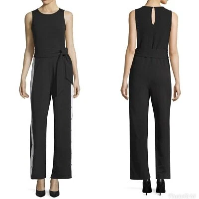 Женский комбинезон Derek Heart черный размер M сбоку белая полоса подпоясанный без рукавов - Изображение 1 из 4