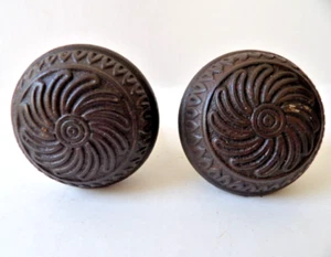 Pair 2 Antique Vintage Eastlake Victorian Ornate Door Knobs w/ Spindle - Picture 1 of 5