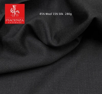 Charcoal Grey Wool & Silk Suiting Fabric Sharkskin Twill by PIACENZA Italy 3.50m - Image 1 of 4