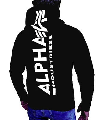 ALPHA INDUSTRIES BACK PRINT HOODIE HERREN MEN SWEATSHIRT NEU BLACK SCHWARZ - Bild 1 von 3