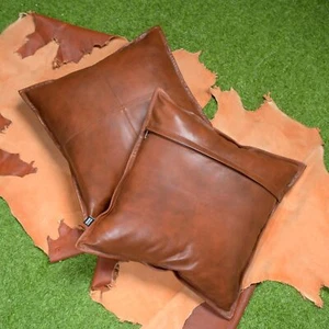 Genuine Leather Pillow Cover Decorative Throw Case for Living Room & Bedroom - Picture 1 of 6