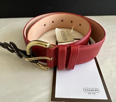 全新带标签 Coach 复古经典红色皮革女式腰带黄铜扣 8500 美国 S 码 — 第 1/4 张图片
