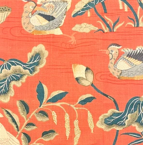 SCHUMACHER Lotus Garden Red Linen Remnant New - Picture 1 of 1
