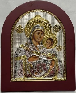Byzantinische Ikone Jungfrau Maria & Jesus 925 Silber vergoldet mit Zertifikat Griechenland - Bild 1 von 13