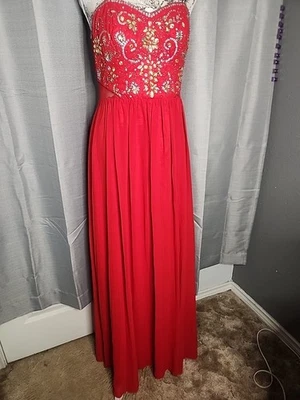 Bee Darlin Womans Red W/rhinestone Sleeveless Formal Evening Gown ChristmasParty - Image 1 of 4
