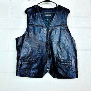 Navarre Leather Company schwarze Echtleder Weste XL italienisches Steindesign - Bild 1 von 5