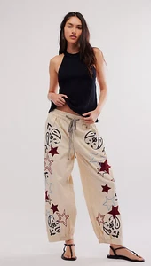 Free People Aria Embroidered Pull-On Relaxed Balloon Trousers size L - Picture 1 of 12