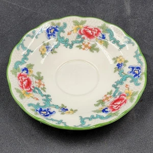 Royal Doulton Floradora Cup Saucer Fine China Floral Green Trim Scalloped 5.75" - Picture 1 of 11