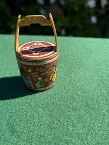 Vintage Miniature Chinese Cloisonne Water Bucket Collectible With Lid - 2.5" Tal - Picture 1 of 9