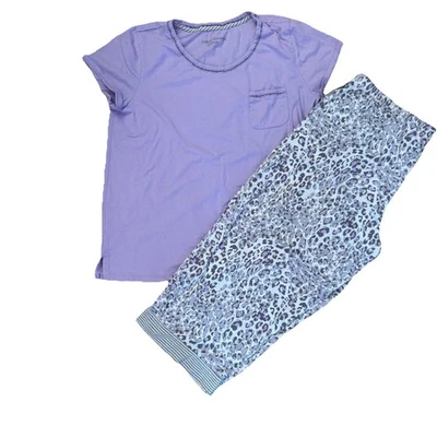 Conjunto de pijama capri de algodón grande Carole Hochman púrpura manga corta estampado animal Foto 1 de 4