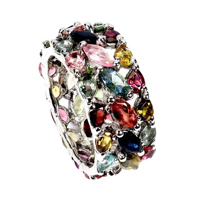 925 Anello Argento Sterling Marquise Tormalina 6x3mm Gemma Gioielli Misura 8.5 - Immagine 1 di 4