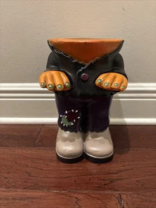 Gemmy Vtg Halloween Blow Mold Frankenstein Pumpkin Head Plastic Candy Bowl Stand - Picture 1 of 8