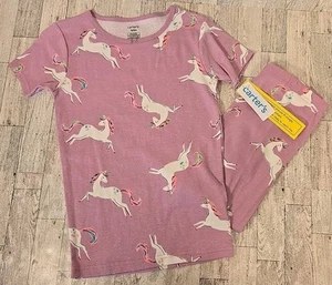 Carter's Pajamas 12 & 14 Girls Unicorn 2pc PJ's Short Sleeve Pants Snug Fitting - Picture 1 of 11