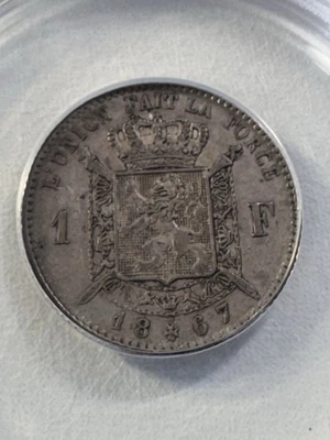 1867 Belgium 1 Francs Silver Coin Graded VF 35 by ANACS - Image 1 of 4