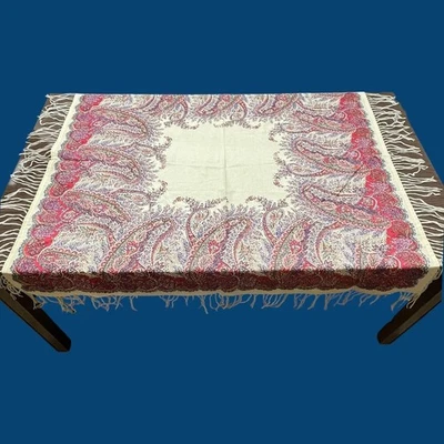 Pottery Barn Multicolor Paisley Print Tablecloth w/ Fringe Cotton/Linen 50 x 50" - Image 1 of 4