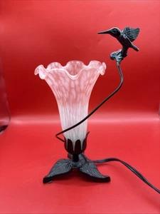Hummingbird Art Nouveau Style Tulip Table Lamps Pink Frosted Shades - Picture 1 of 12