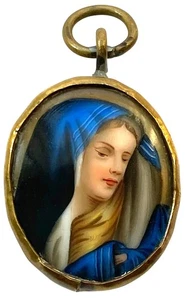 Antique Religious Pendant Locket Reliquary Mary Our Lady of Sorrows Brass 19thC. - Picture 1 of 10