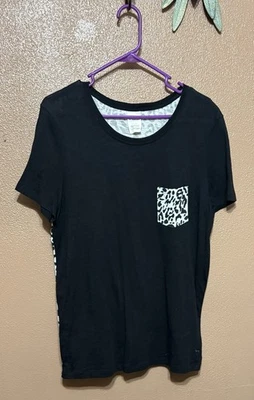 PINK Victorias Secret Tee Pocket Animal Print Black And White Large Cute - Image 1 of 2