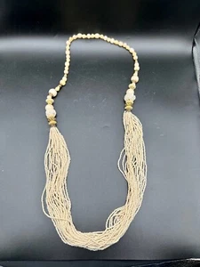 Collana Vintage MCM Semi Bianchi Dichiarazione Perline Multi Filo 21" - Foto 1 di 11