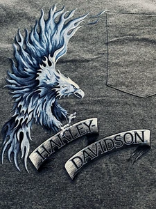 Vtg 01 Mens Harley Davidson Pocket T Shirt Flaming Blue Eagle Seattle Skyline XL - Picture 1 of 11