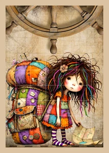 5x7" LITTLE TRAVELER * 4 Karten Set * NOTECARD * Junk Journal Kunstkarten - Bild 1 von 4