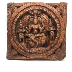 Hand-carved Solid Wood Carved Mata Maa Lakshmi Hindu Goddess of Fortune Idol 11. - Picture 1 of 11