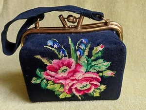 RARE Vintage Woman Bag (Black) China 1950s Leather Velvet Accessories Hand Made - Picture 1 of 10