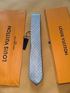 Louis Vuitton Men's Monogram Slim Tie 100% Silk Silver Gray Widest 2.75" NWT - Picture 1 of 3