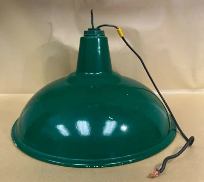 Vintage 16" Green Porcelain Industrial Warehouse Light Shade - Image 1 of 4